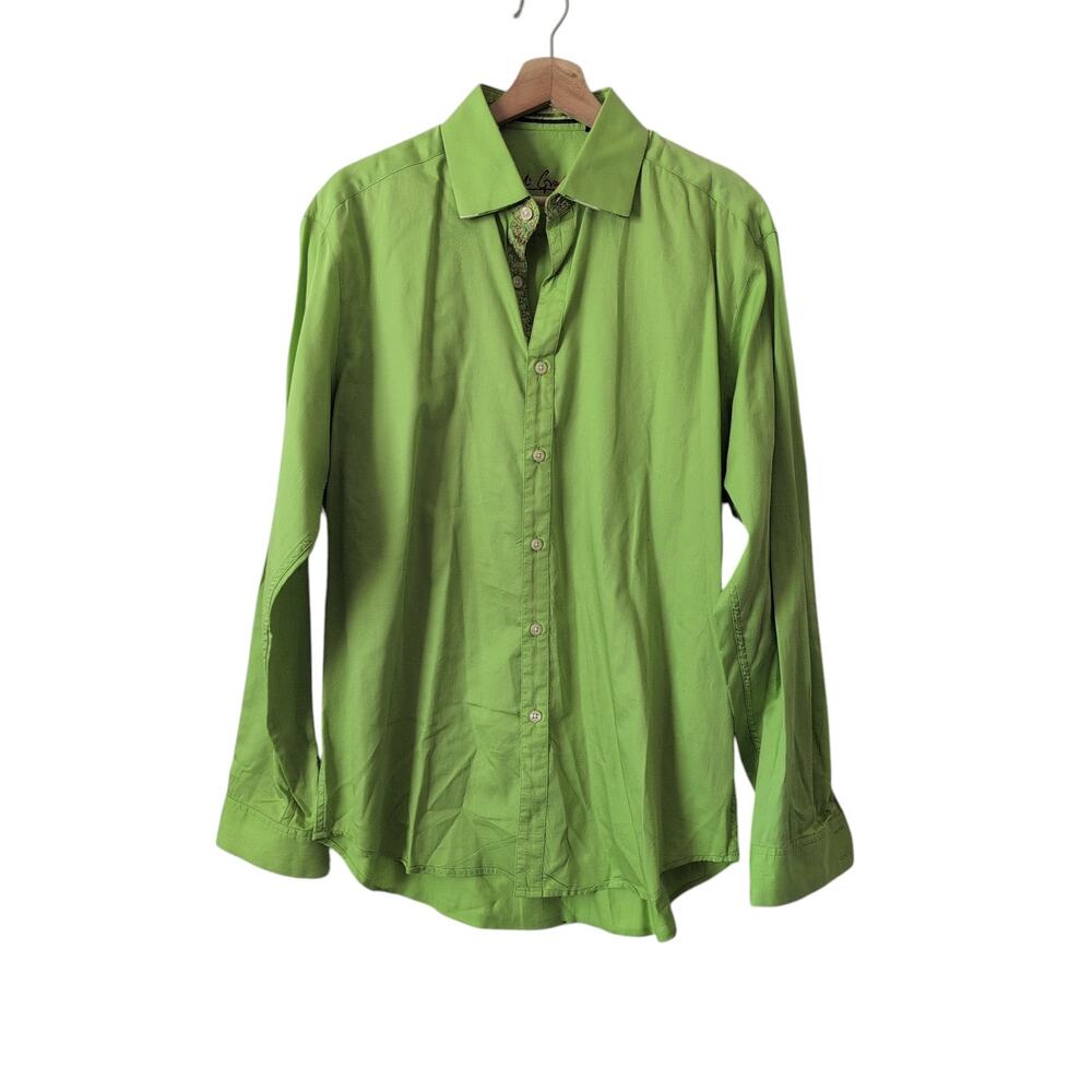Robert Graham Neon Green Button Down Shirt Men's Medium Abstract Funky Artsy‎